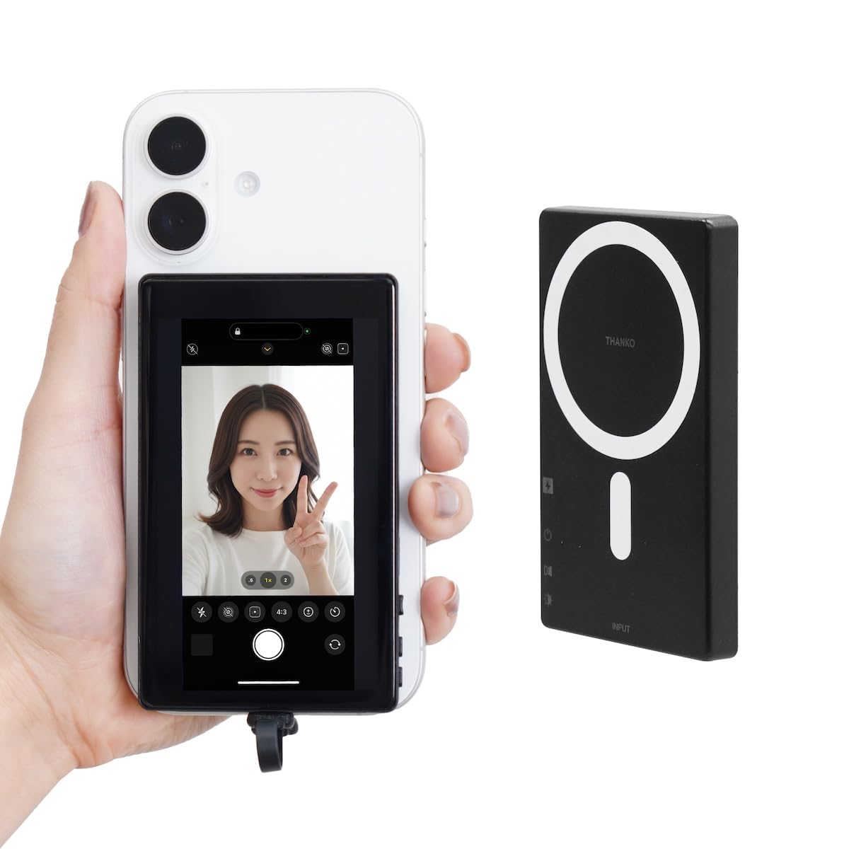 iPhone用外カメラ 自撮り 充電不要 背面モニター 磁気式 ライブ配信 Amazon.co.jp: THANKO 外カメで自然に盛れる iPhone専用自撮りモニター